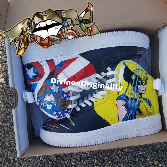 **Custom** MARVEL themed Nike AF1 high Spiderman Wolverine Captin America Hulk - Picture 7 of 10